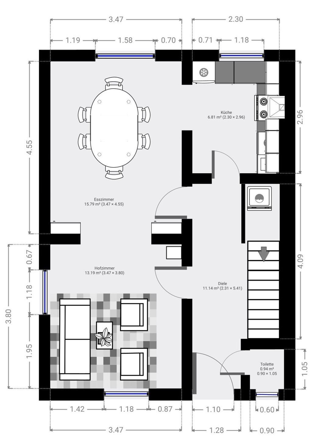 Liebevoll renoviertes Doppelhaus mit 3 Zimmern, Balkon & Innenhof