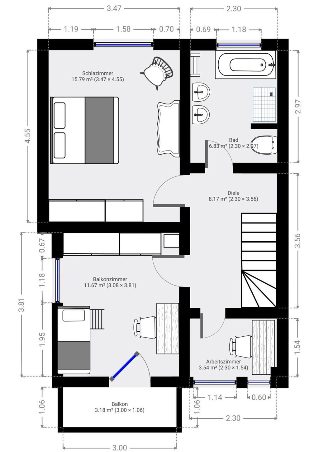 Liebevoll renoviertes Doppelhaus mit 3 Zimmern, Balkon & Innenhof