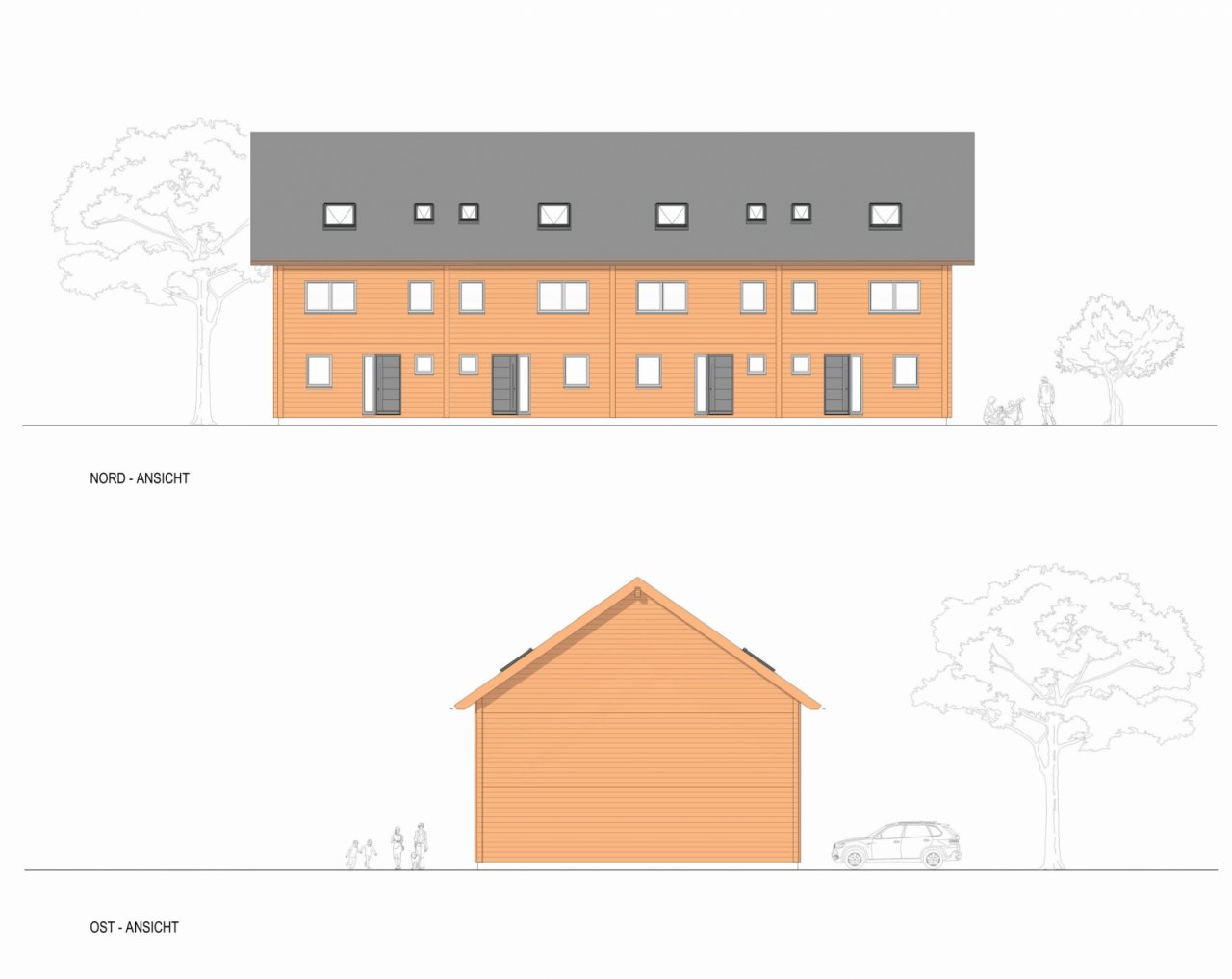 Ansicht der Häuser in Skizze