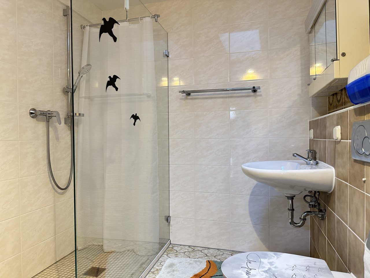 Badezimmer mit Dusche im Anbau