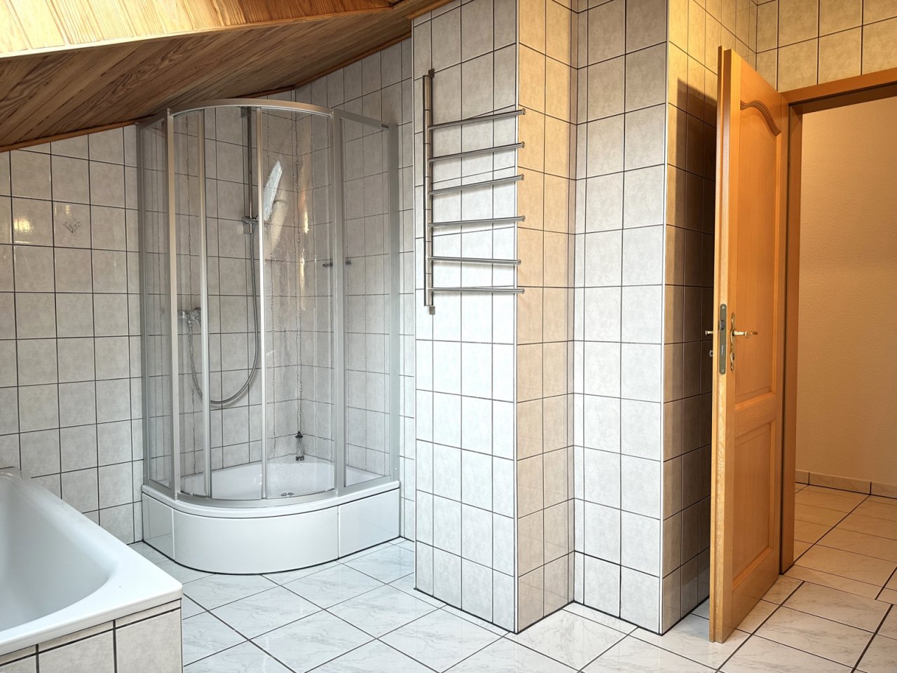 Tageslichtbad mit Wanne und Dusche